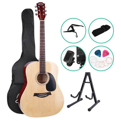 41 Inch Acoustic Guitar Wooden Body Steel String Dreadnought Stand Wood
