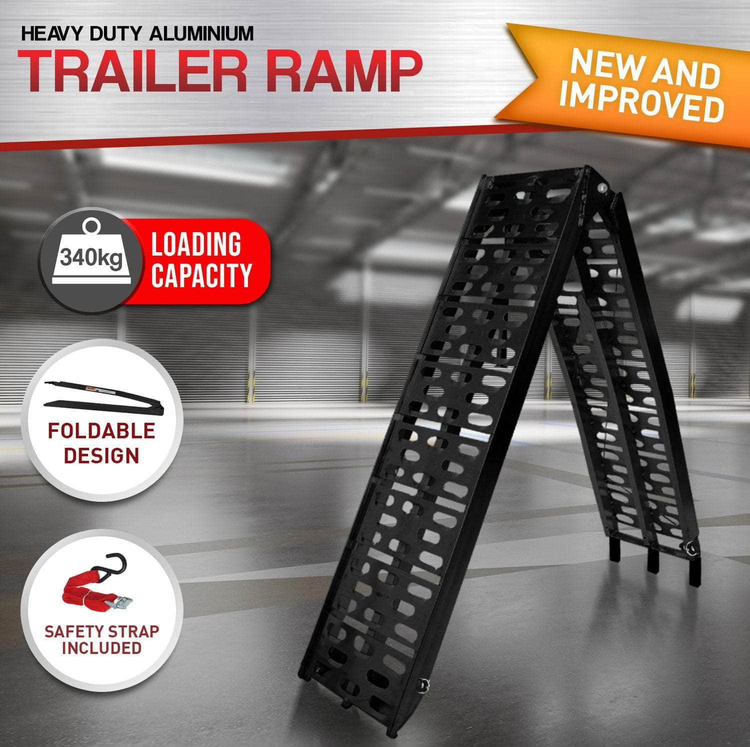 Aluminium ATV Loading Ramp Foldable - Black - Black colour