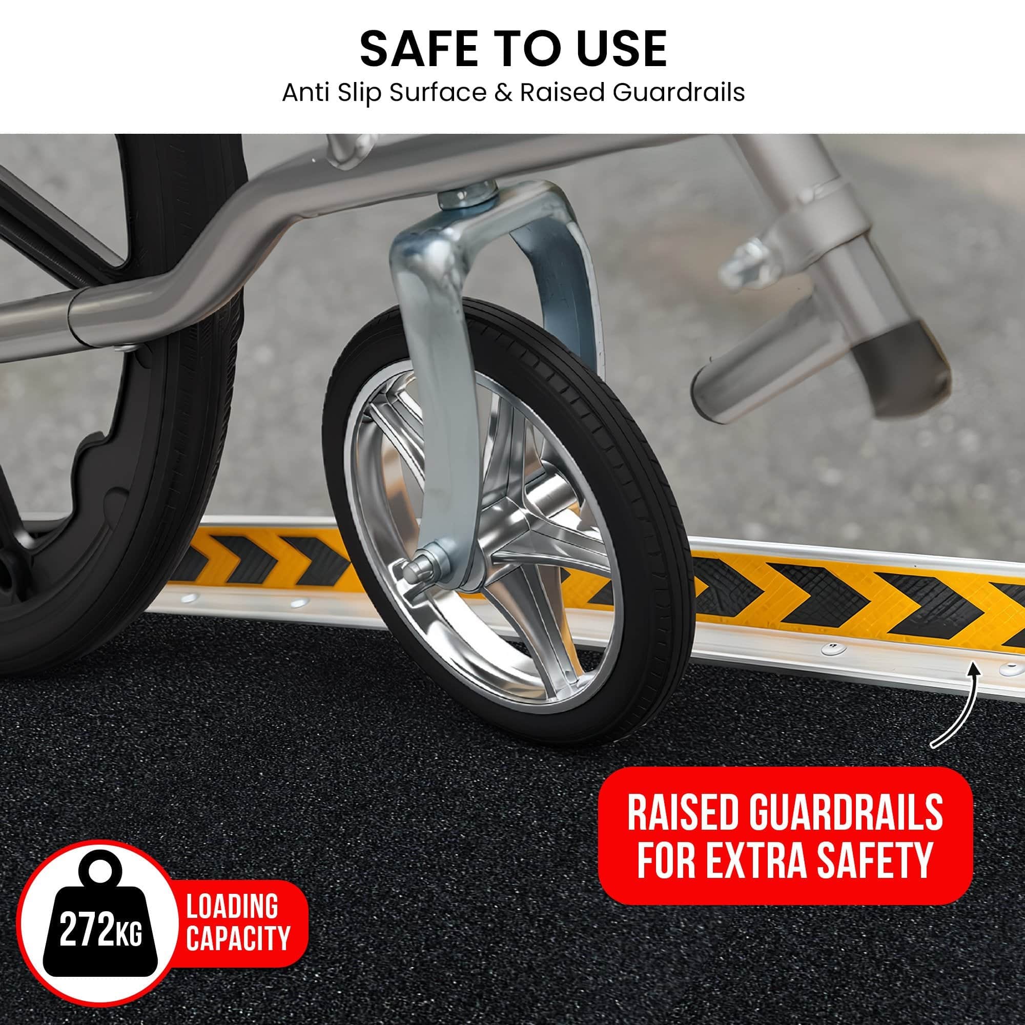 Aluminium Wheelchair Ramp 2FT Mobility Ramp with High Grip Surface Safety Side Rails L