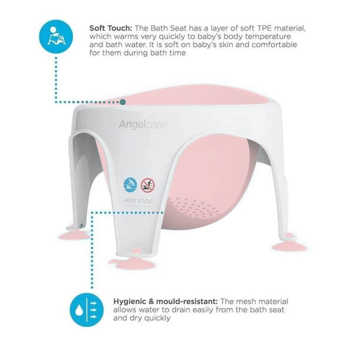 Pink colour - Angelcare AC587 Baby Bath Soft Touch Ring Seat Pink Infant Safety Tub
