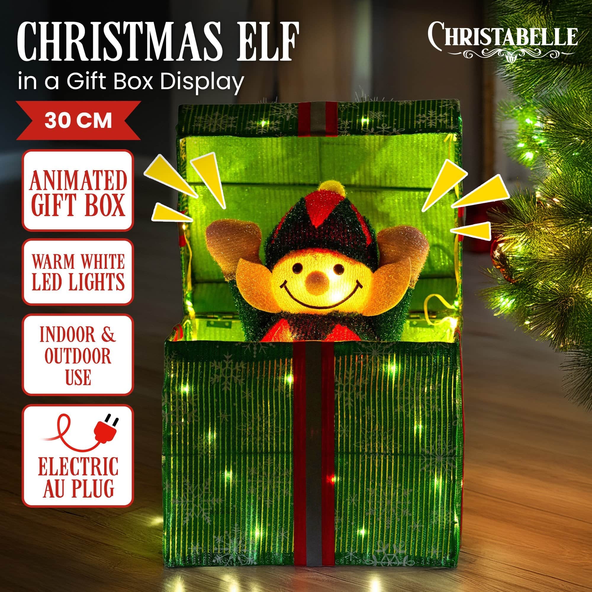 Animated Elf in a Gift Box LED Lights Christmas Tree Decoration Ornament Xmas - photo 2