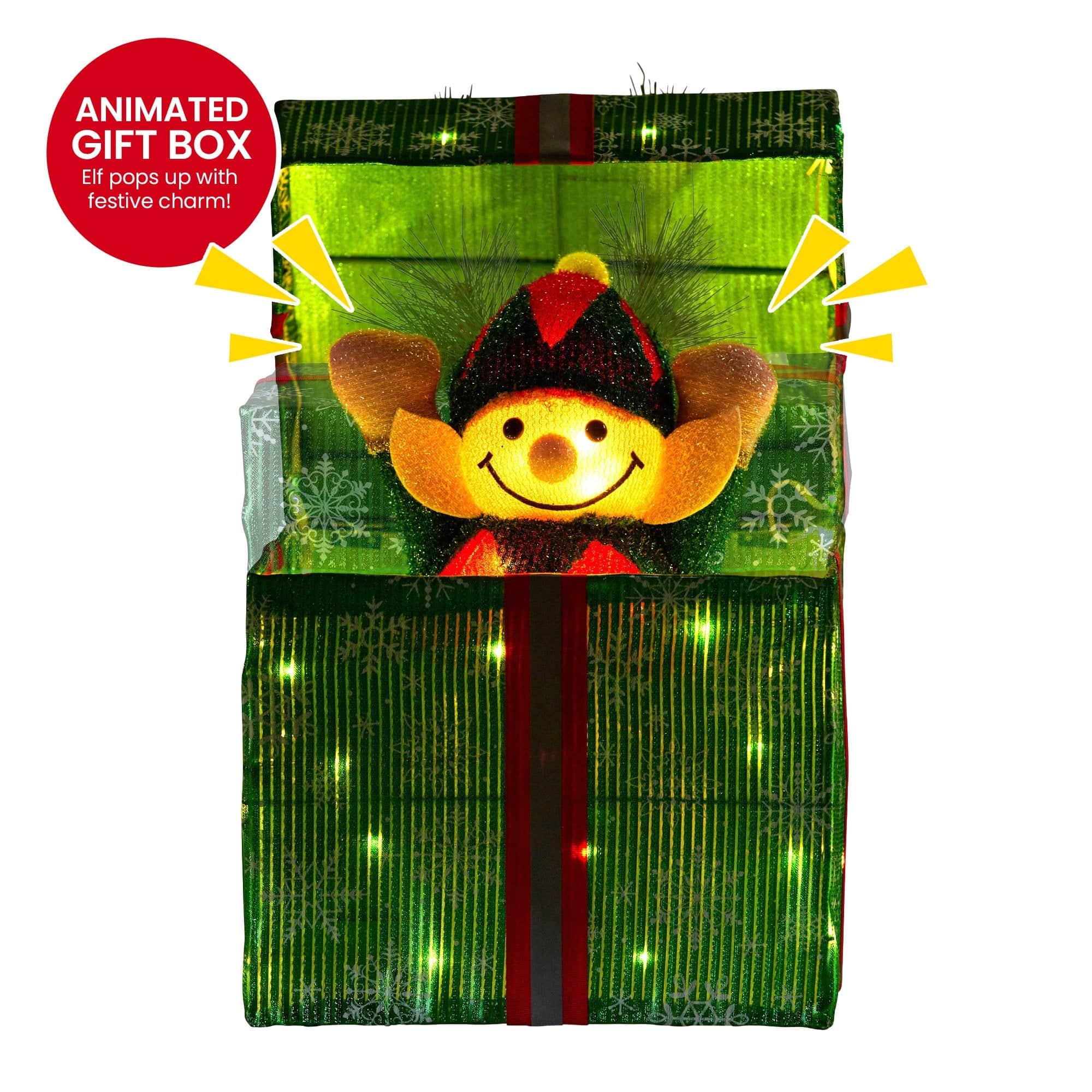 Animated Elf in a Gift Box LED Lights Christmas Tree Decoration Ornament Xmas - photo 4
