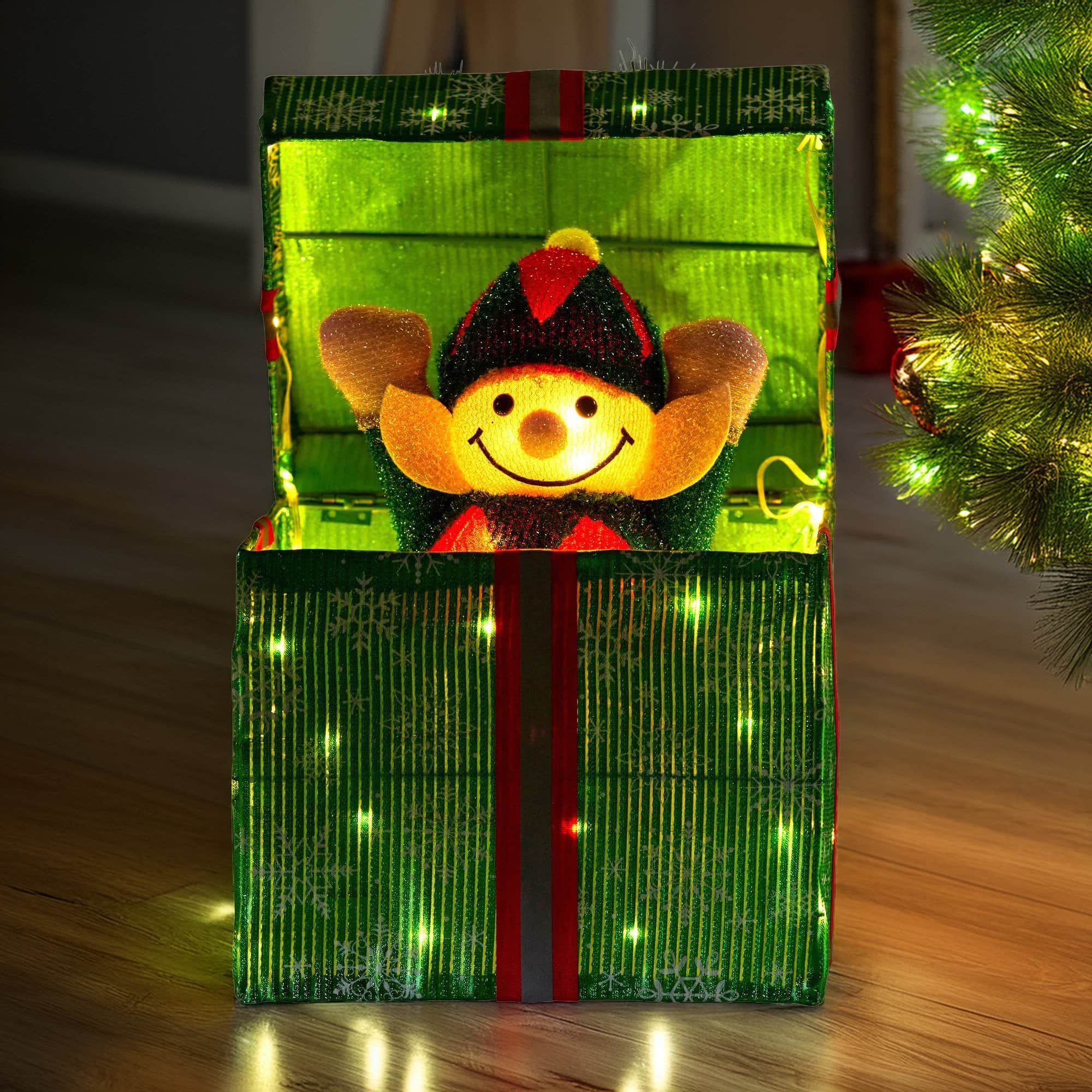Animated Elf in a Gift Box LED Lights Christmas Tree Decoration Ornament Xmas - photo 7