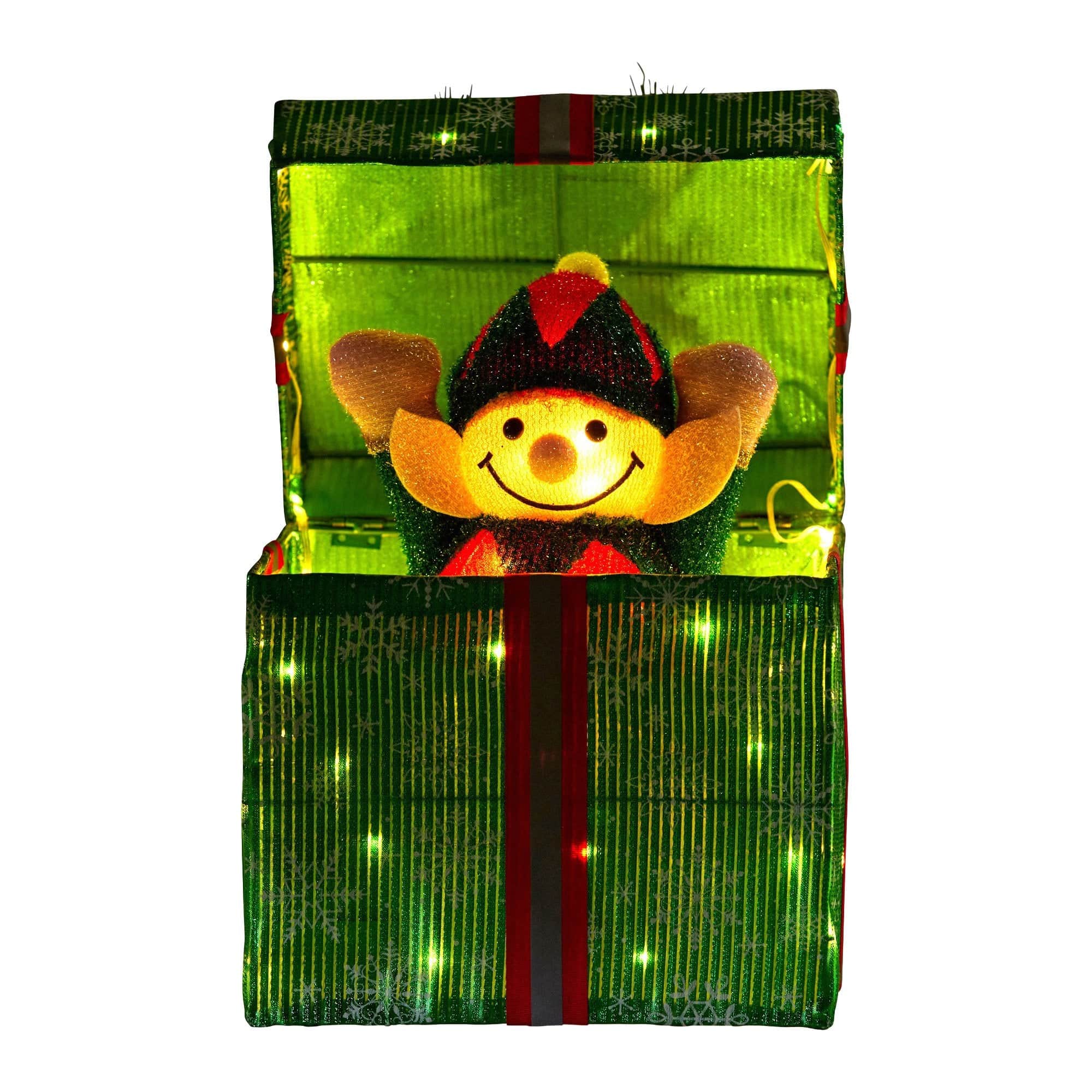 Animated Elf in a Gift Box LED Lights Christmas Tree Decoration Ornament Xmas