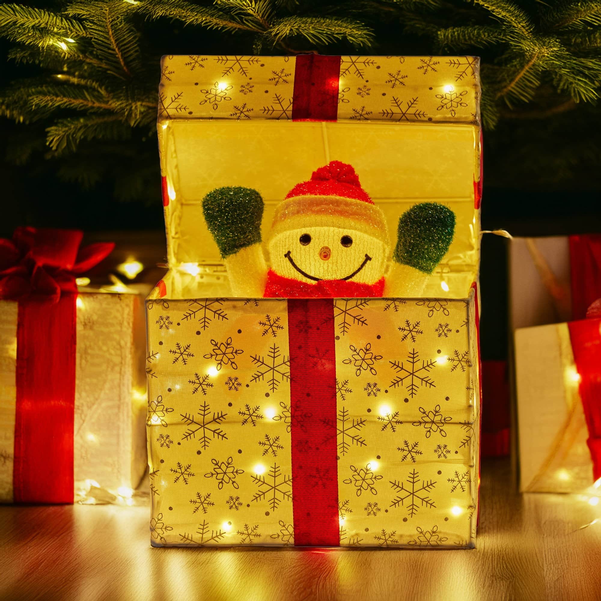 Animated Snowman in a Gift Box LED Christmas Tree Decoration Ornament Lights Xmas