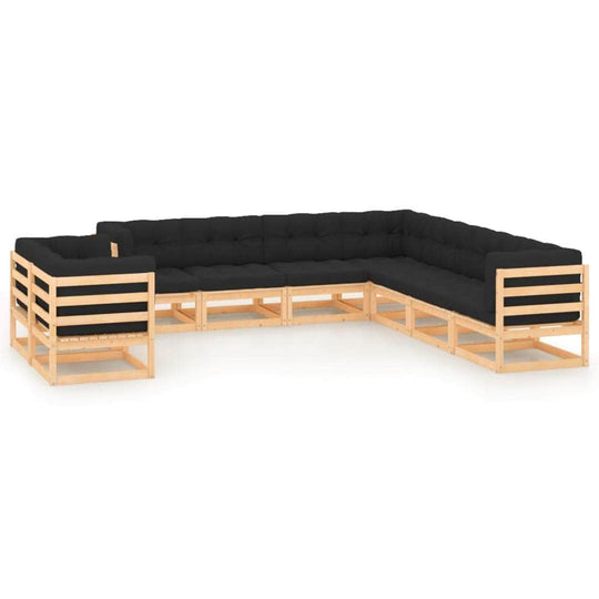 Anthracite Elegance: 9-Piece Pinewood Garden Lounge Set