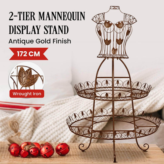 Antique Gold 2-Tier Metal Mannequin Display Stand