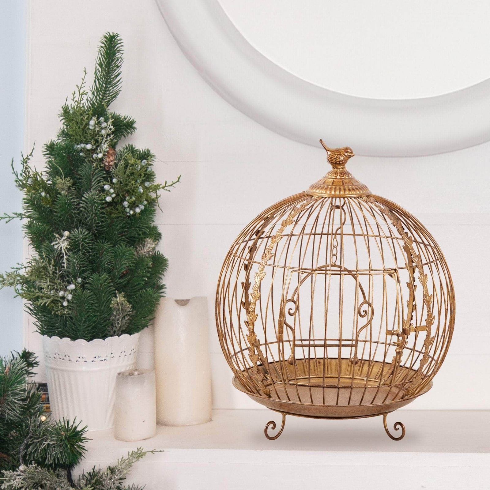 Metal finish - Antique Gold Bird Cage Display Metal Christmas Decor