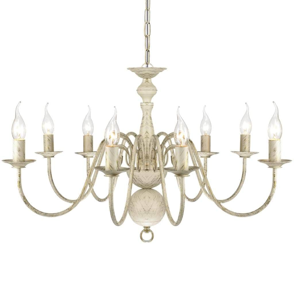 Antique White Metal Chandelier 8 Bulbs