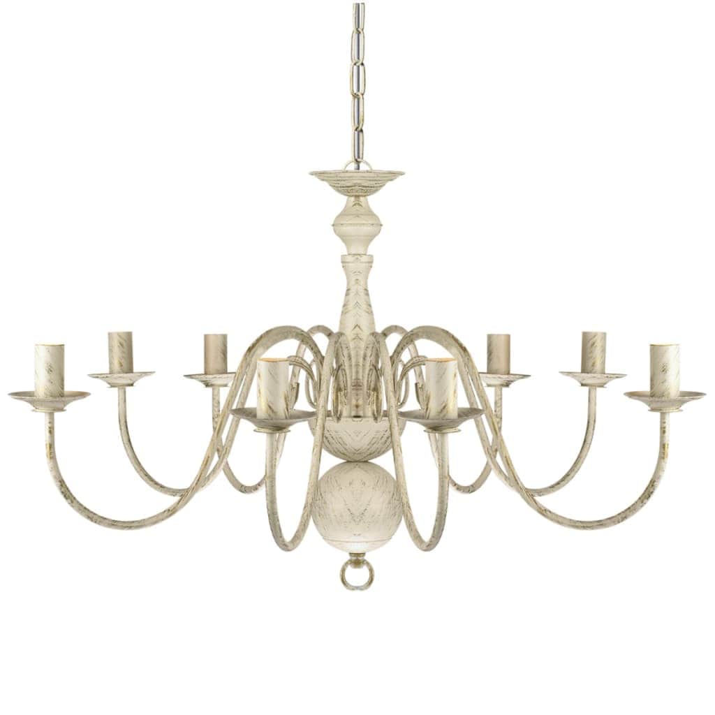 Antique White Metal Chandelier 8 Bulbs