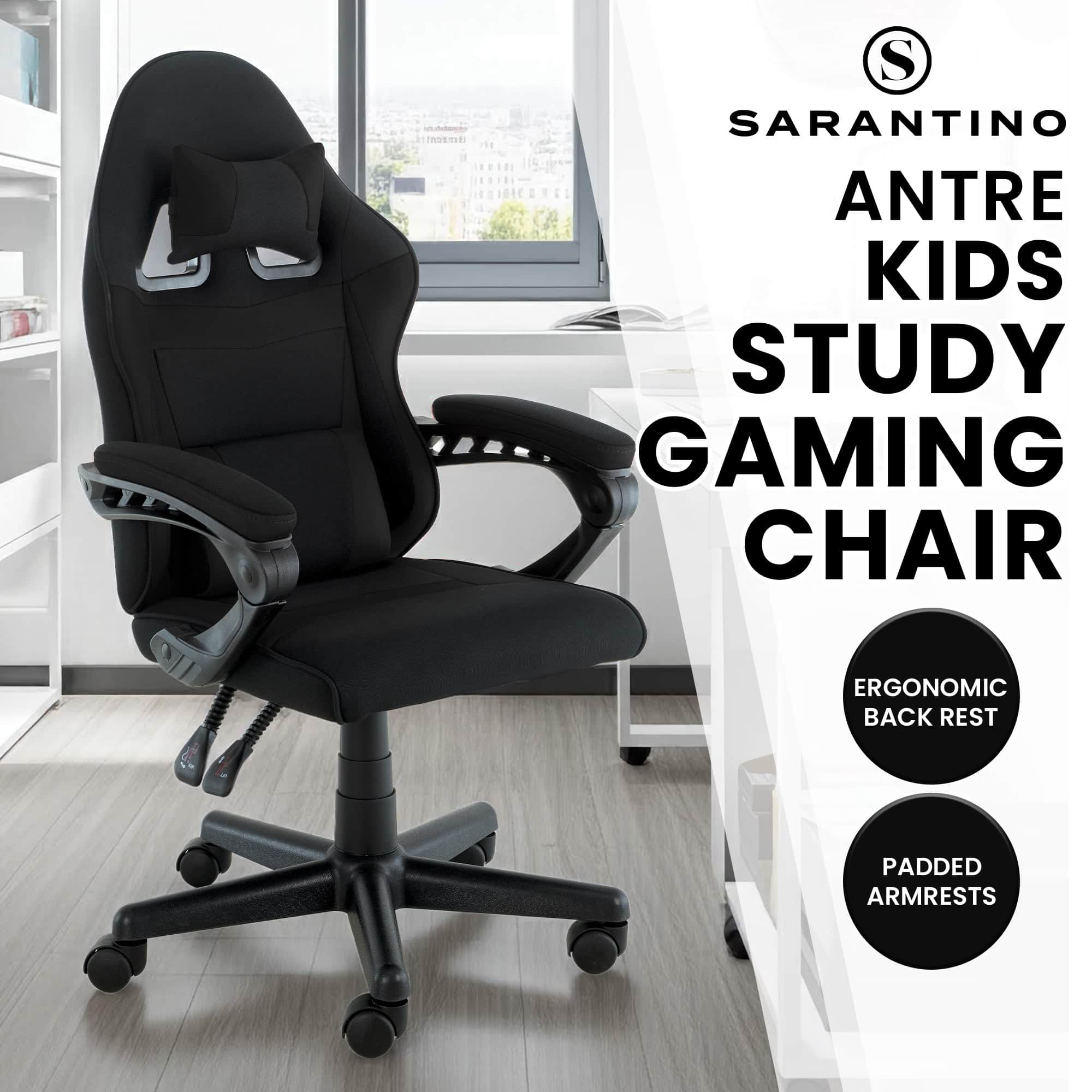 Antre Kids Study Gaming Chair Black Adjustable Computer Seat Ergonomic Back