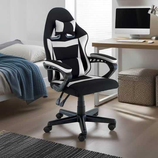 Kids Study Gaming Chair Black & White Adjustable Seat
