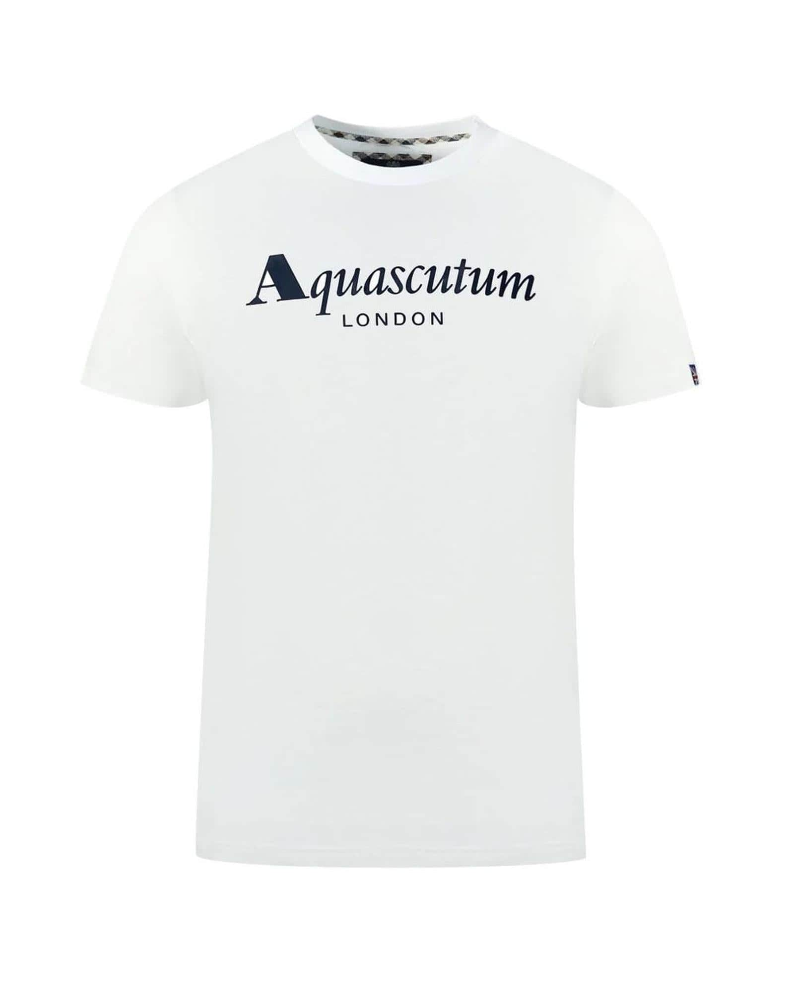 Aquascutum Men'S Midnight Blue/White/Grey Cotton Tee Shirt