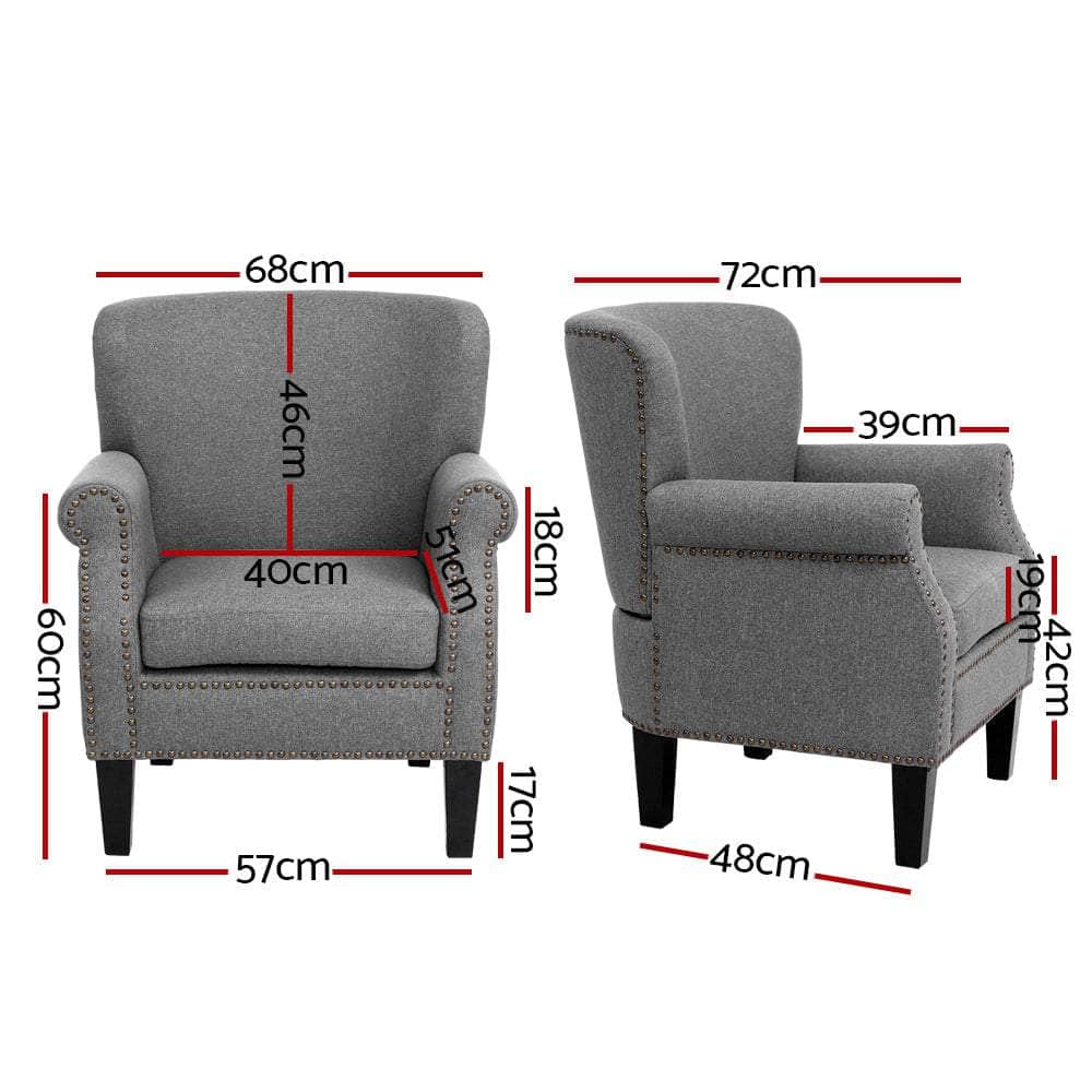 Armchair Chair Retro Lounge Accent Chair Single Sofa Linen Fabric Grey