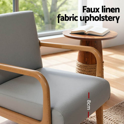 Armchair Fabric Light Grey Fabric Upholstery Wooden Frame King