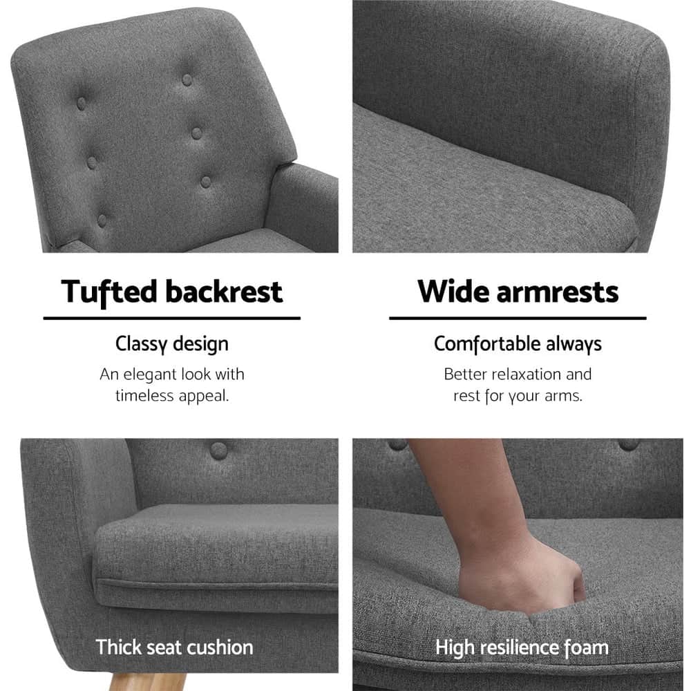 Armchair Linen Fabric Grey Charcoal