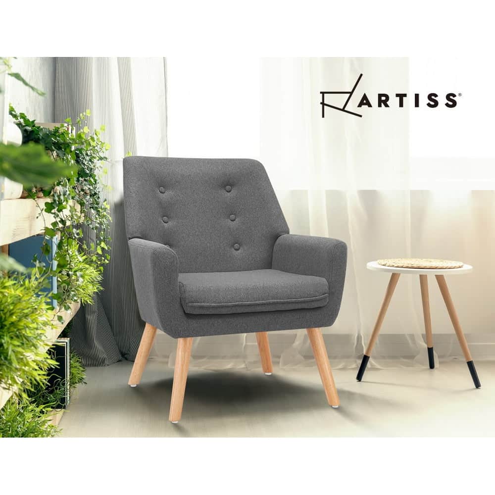 Armchair Linen Fabric Grey Charcoal