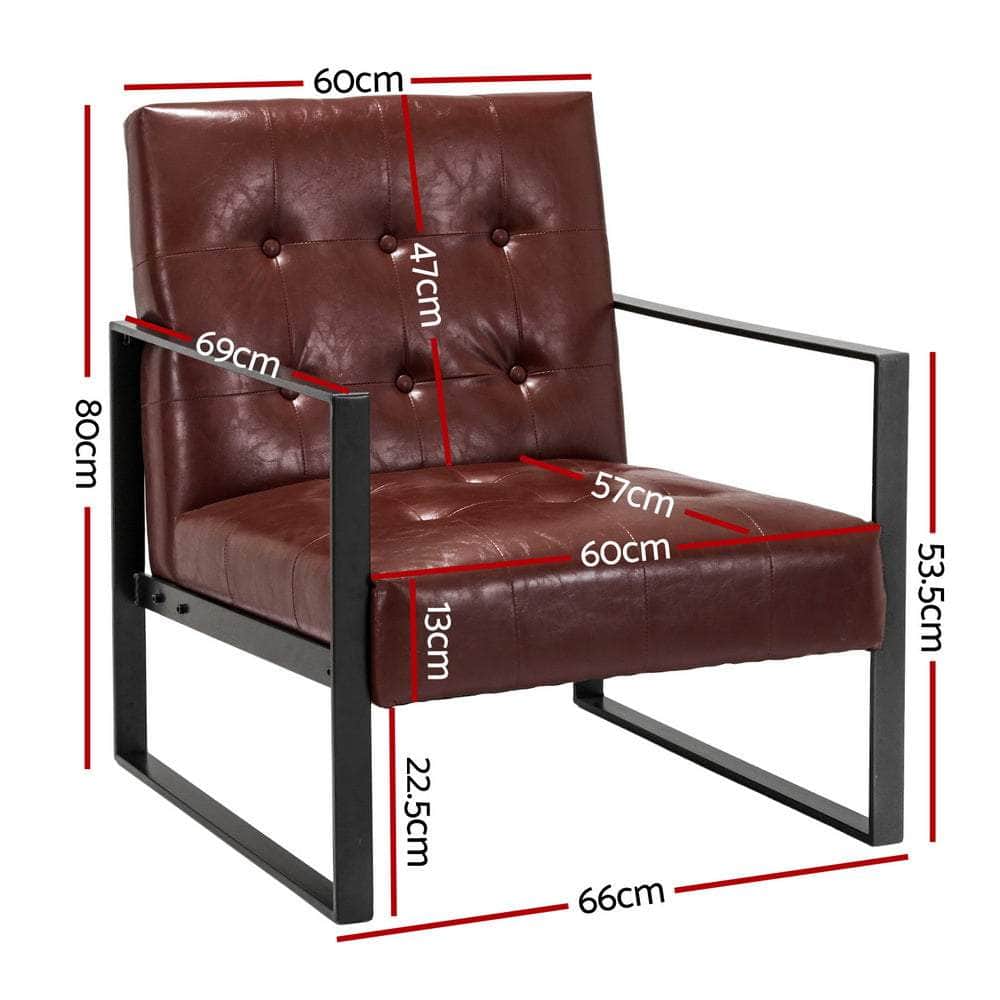 Armchair Lounge Chair Accent Chairs PU Leather Sofa Brown Metal Frame