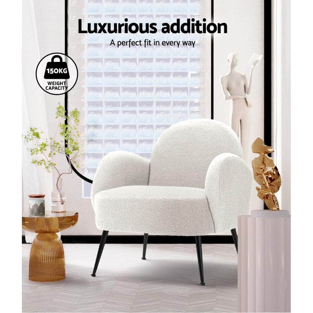 Armchair Lounge Chair Armchairs Accent Arm Chairs Sherpa Boucle White