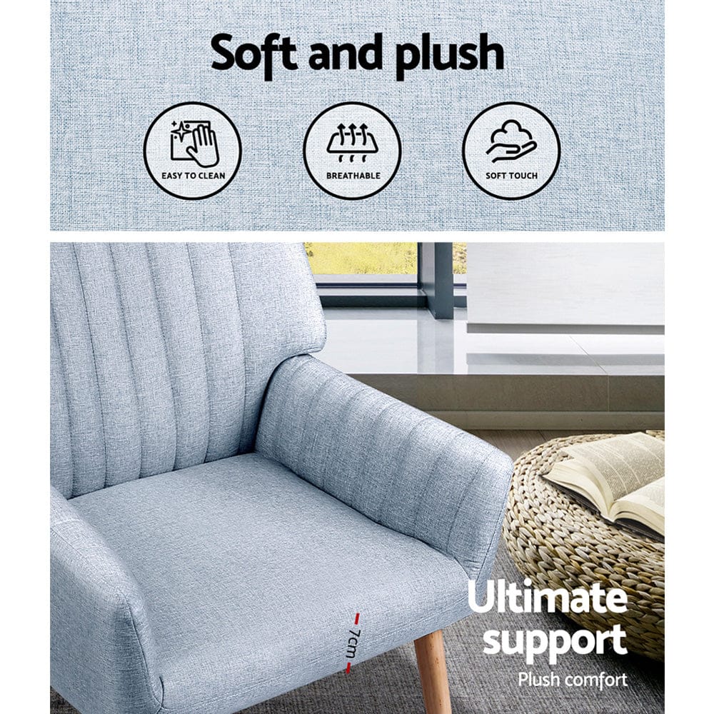 Armchair Fabric Blue Grey Sebastini | Lounge Chair Accent Chairs