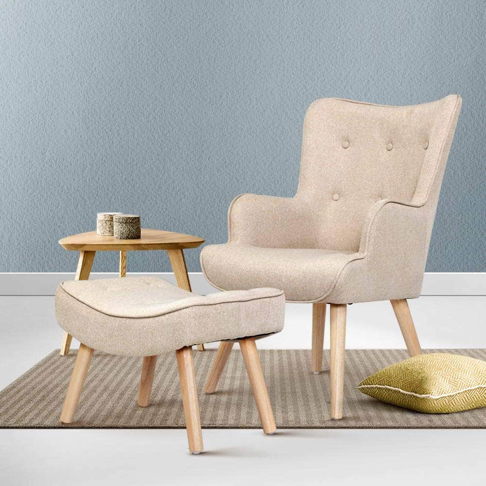 Armchair Set With Ottoman Beige Lansar