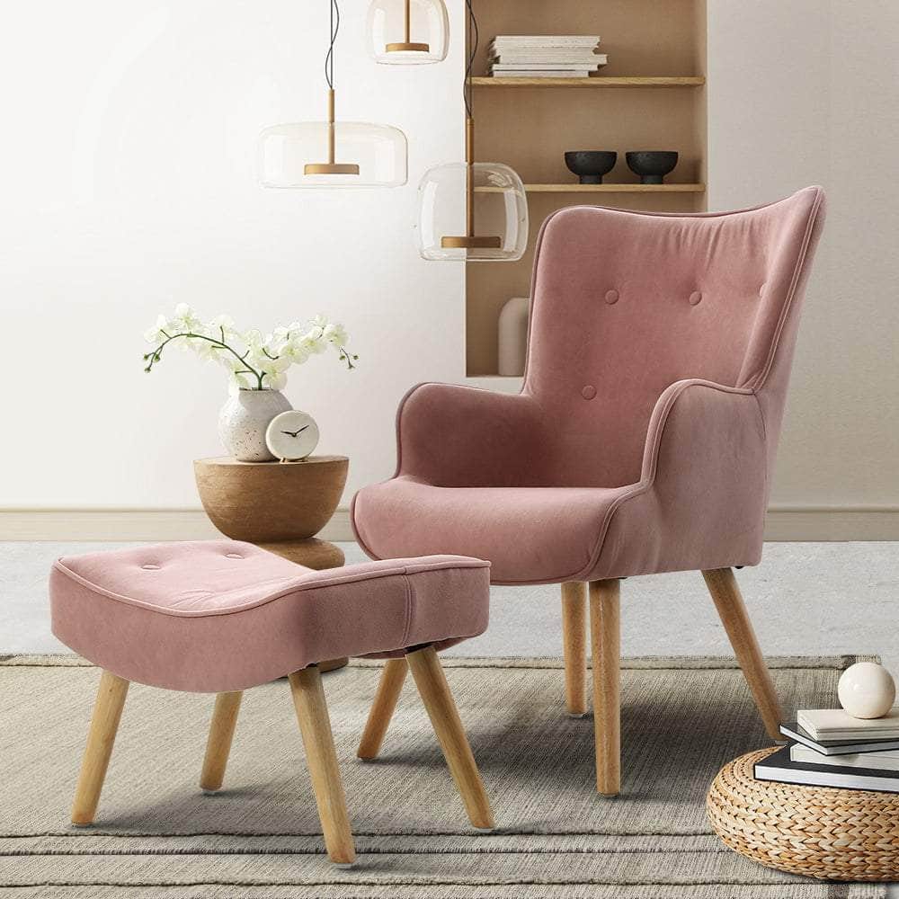 Armchair Set With Ottoman Pink Lansar
