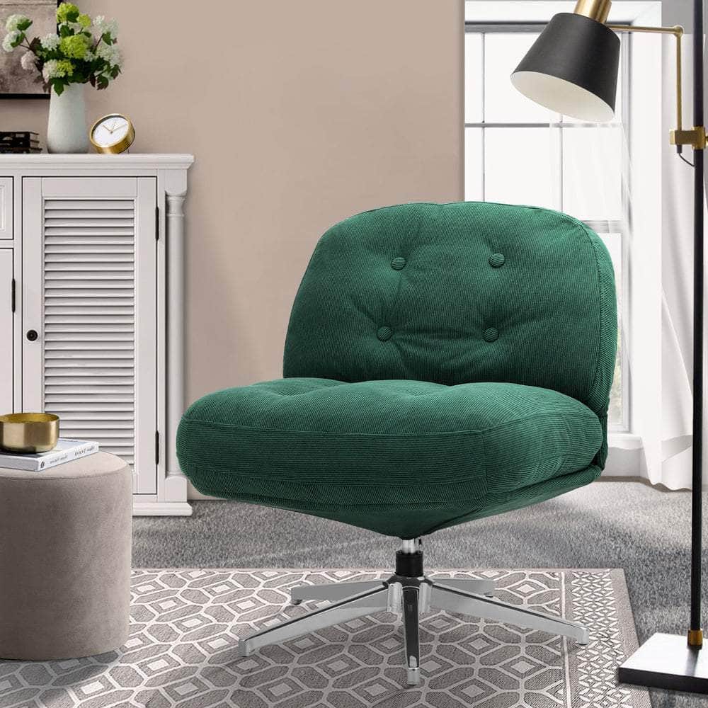 Armchair Swivel Lounge Chair Padded Polyester Black/Green/Boucle White