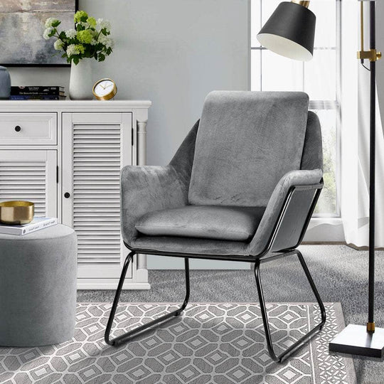 Armchair - Armchair Velvet Accent Chairs Tub Chair Sofa Lounge Upholstered Blue/Grey
