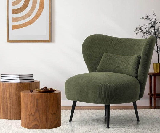 Armchair with Lumbar Pillow Wingback Velvet Green | Armchair