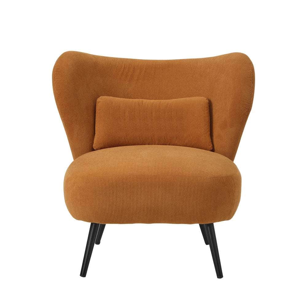 Armchair with Lumbar Pillow Wingback Velvet Orange/Beige