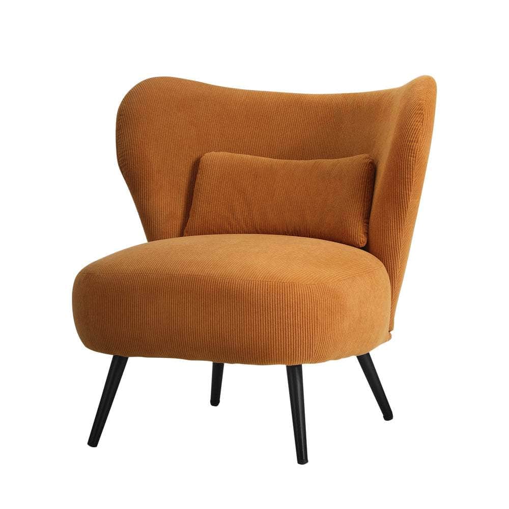 Armchair with Lumbar Pillow Wingback Velvet Orange/Beige