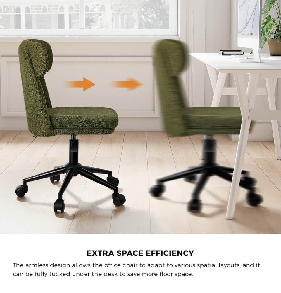 Armless Office Chair Mid Back Computer Desk Chair With Wheels White/Green