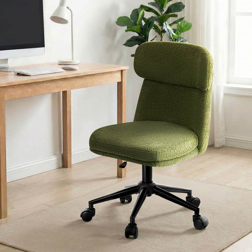 Armless Office Chair Mid Back Computer Desk Chair With Wheels White/Green