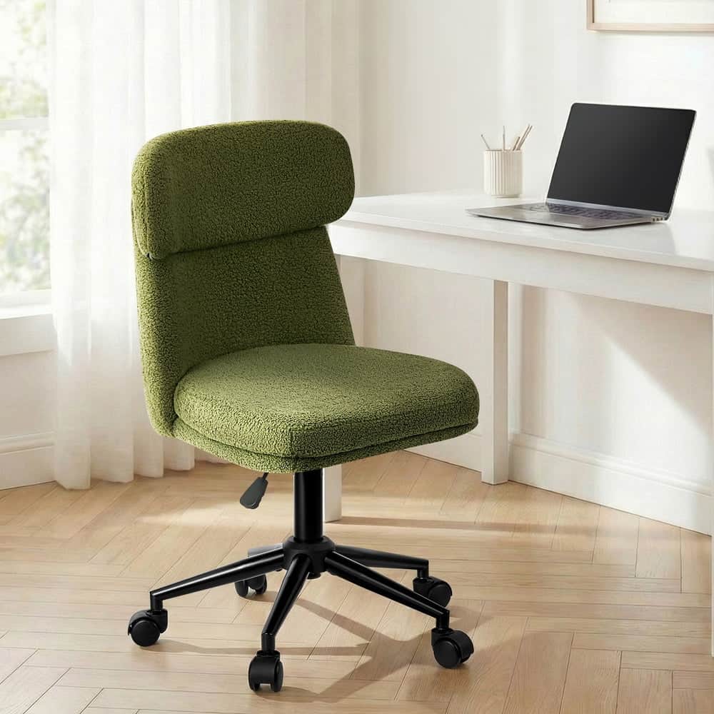 Armless Office Chair Mid Back Computer Desk Chair With Wheels White/Green