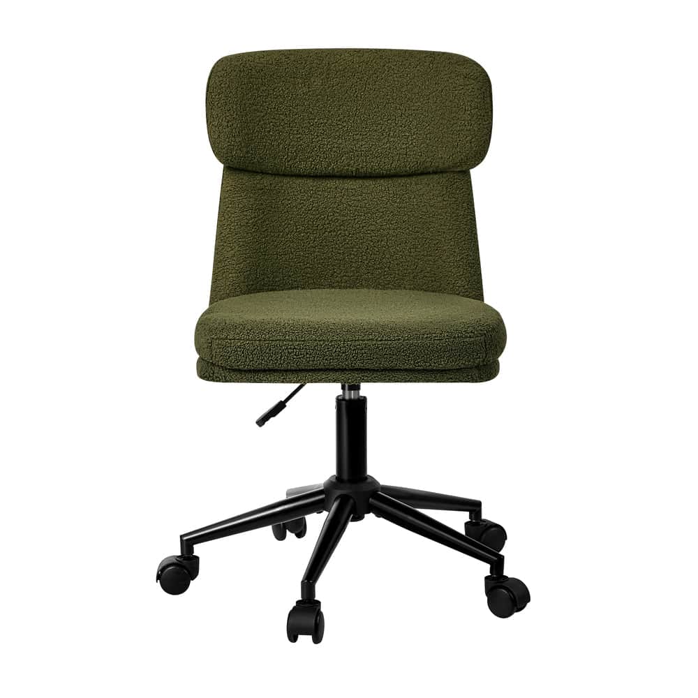 Armless Office Chair Mid Back Computer Desk Chair With Wheels White/Green
