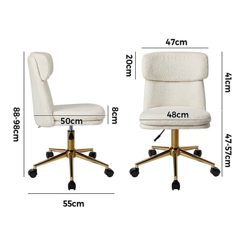 Armless Office Chair Mid Back Computer Desk Chair With Wheels White/Green