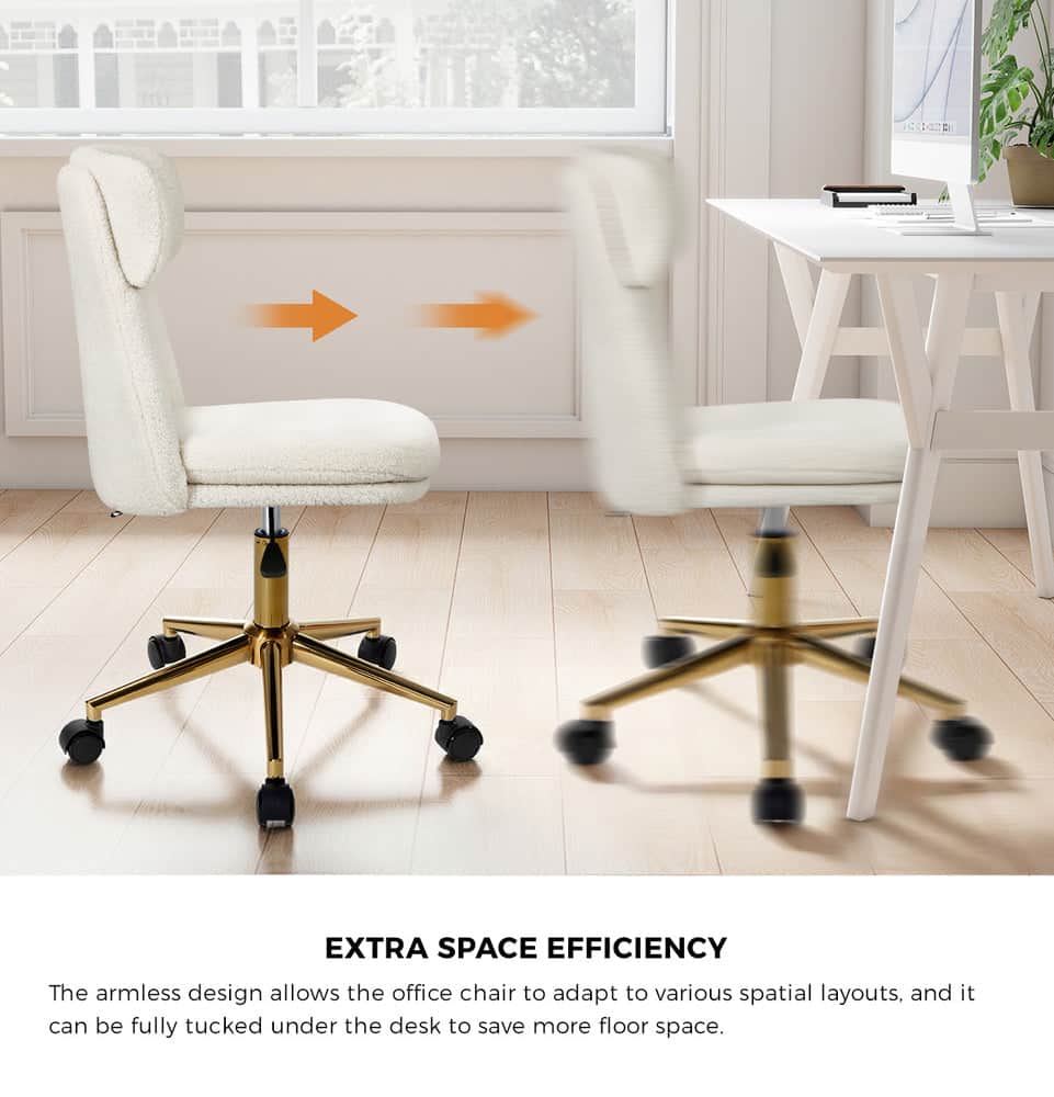 Armless Office Chair Mid Back Computer Desk Chair With Wheels White/Green