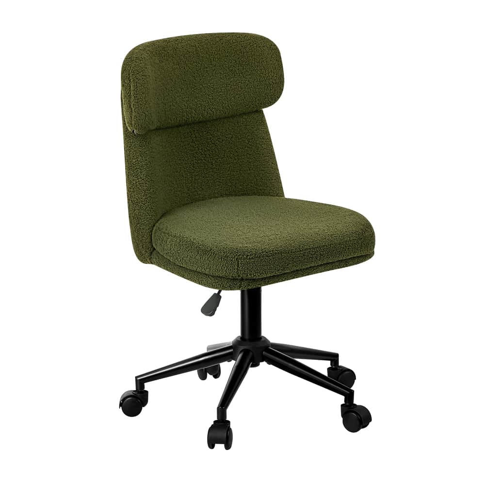 Armless Office Chair Mid Back Computer Desk Chair With Wheels White/Green