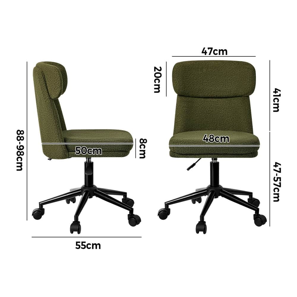 Armless Office Chair Mid Back Computer Desk Chair With Wheels White/Green