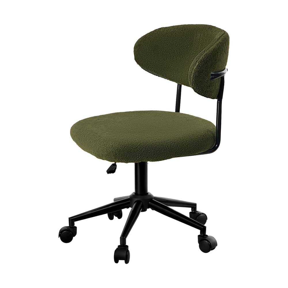 Armless Office Chair Mid Back Wide Swivel Desk Chair White/Green Computer Workstation Seating