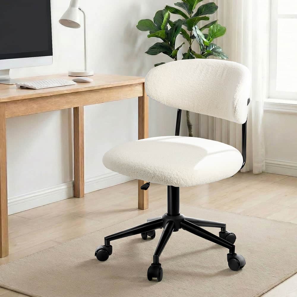 Armless Office Chair Mid Back Wide Swivel Desk Chair White/Green Computer Workstation Seating