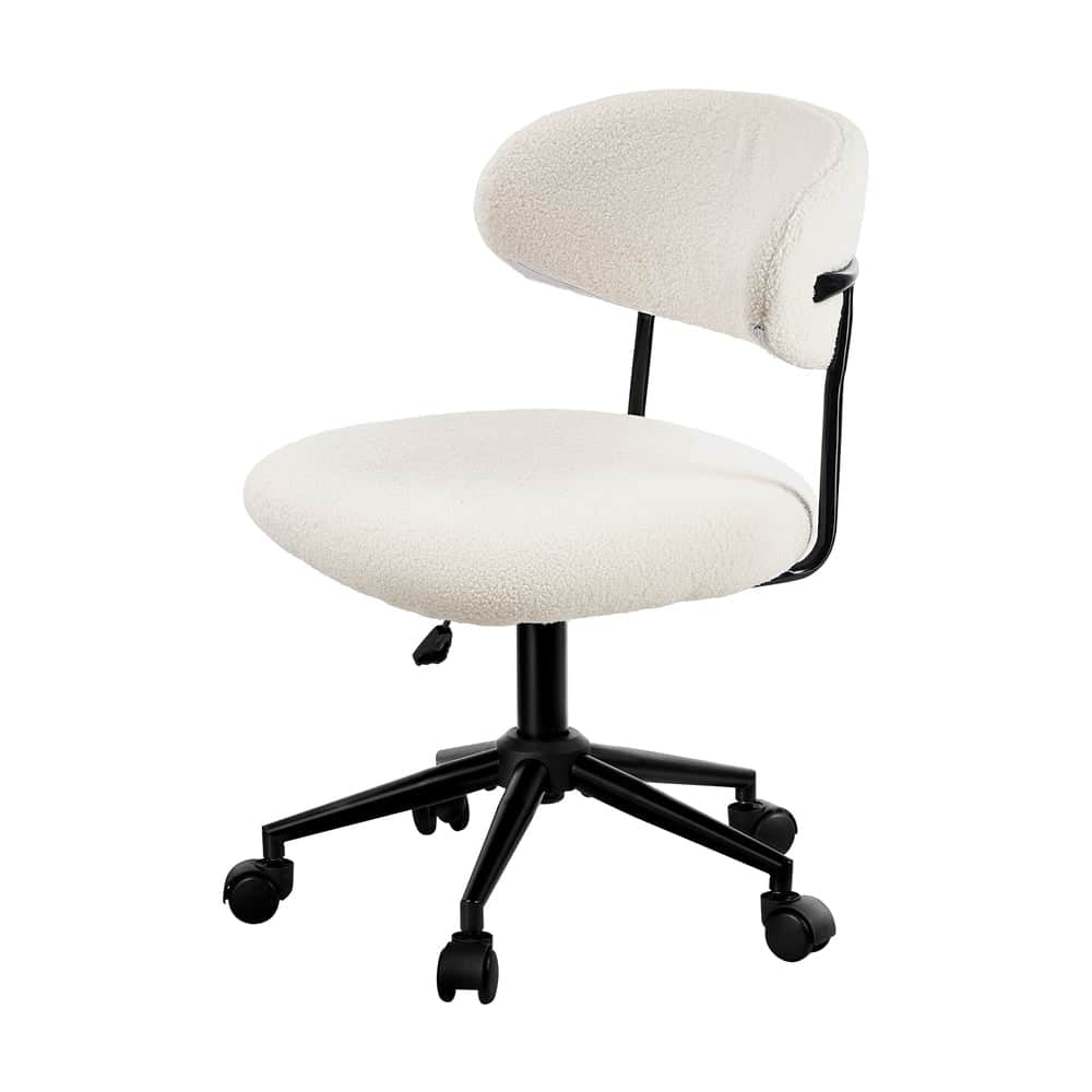 Armless Office Chair Mid Back Wide Swivel Desk Chair White/Green Computer Workstation Seating