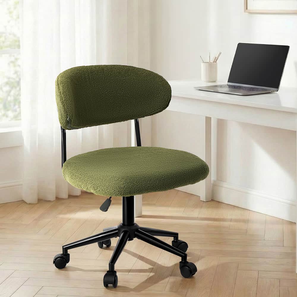 Armless Office Chair Mid Back Wide Swivel Desk Chair White/Green Computer Workstation Seating