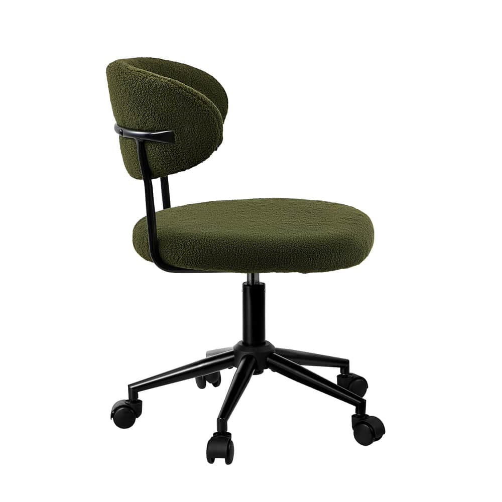Armless Office Chair Mid Back Wide Swivel Desk Chair White/Green Computer Workstation Seating