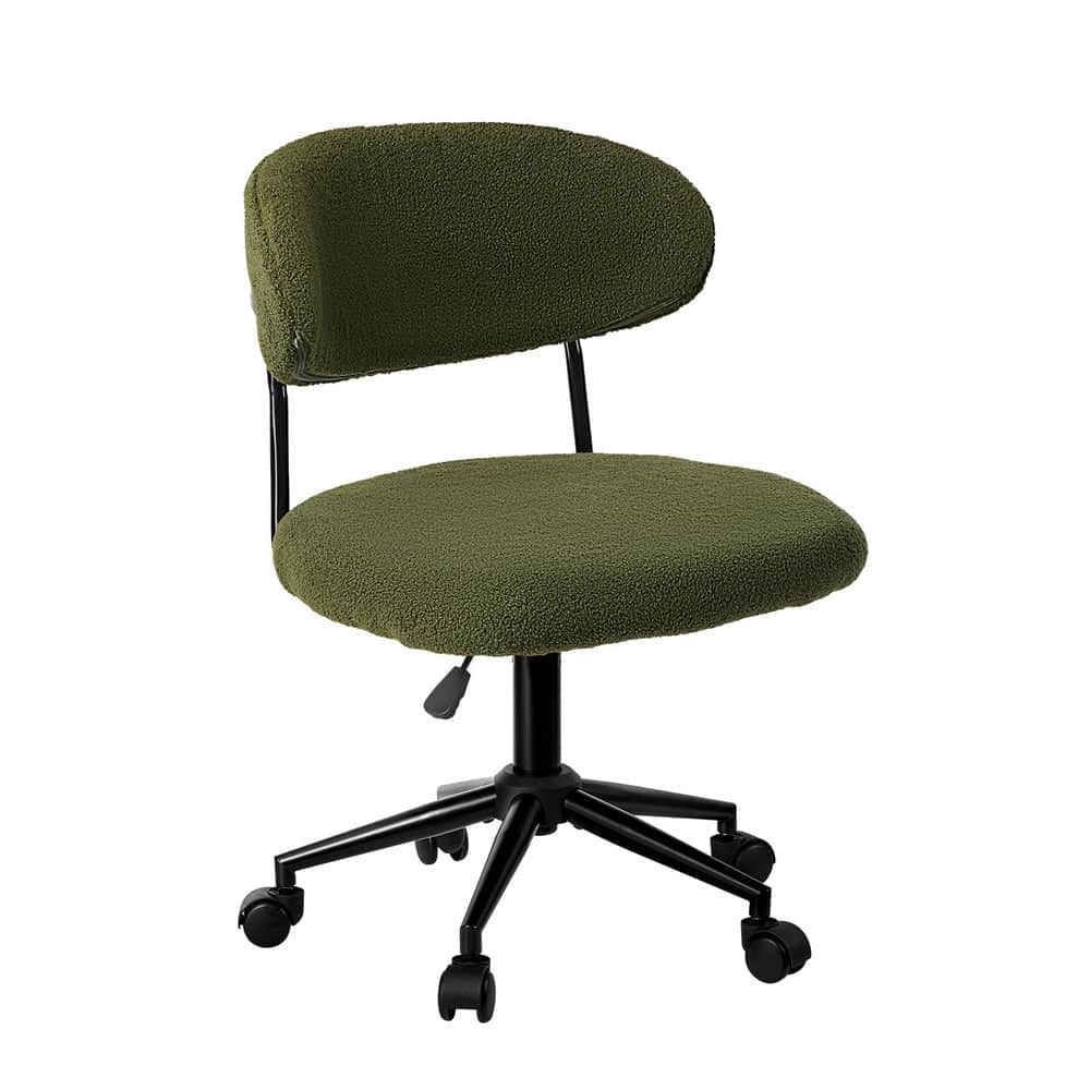 Armless Office Chair Mid Back Wide Swivel Desk Chair White/Green Computer Workstation Seating