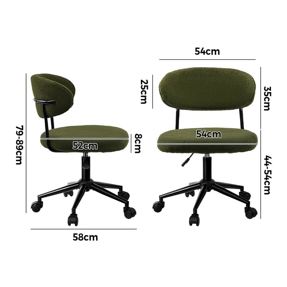 Armless Office Chair Mid Back Wide Swivel Desk Chair White/Green Computer Workstation Seating