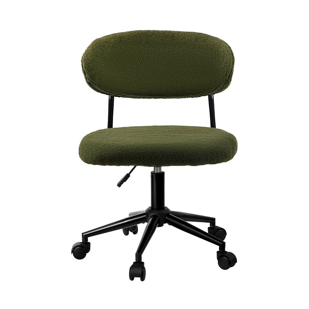 Armless Office Chair Mid Back Wide Swivel Desk Chair White/Green Computer Workstation Seating