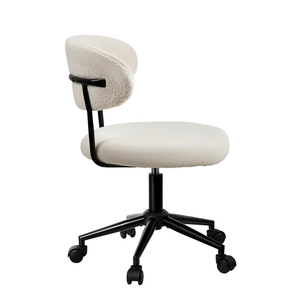 Armless Office Chair Mid Back Wide Swivel Desk Chair White/Green Computer Workstation Seating