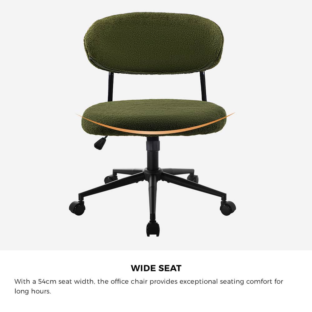 Armless Office Chair Mid Back Wide Swivel Desk Chair White/Green Computer Workstation Seating