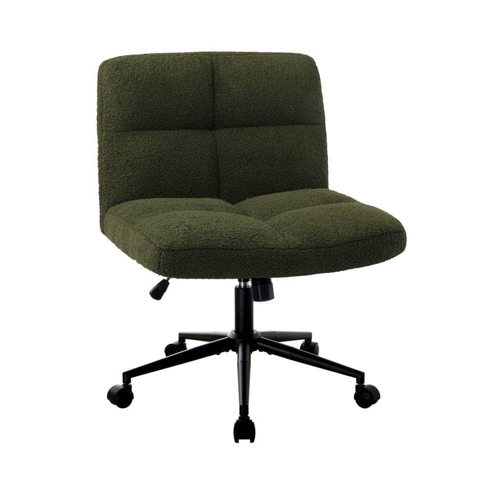 Armless Office Chair Wide Seat Boucle Green/White